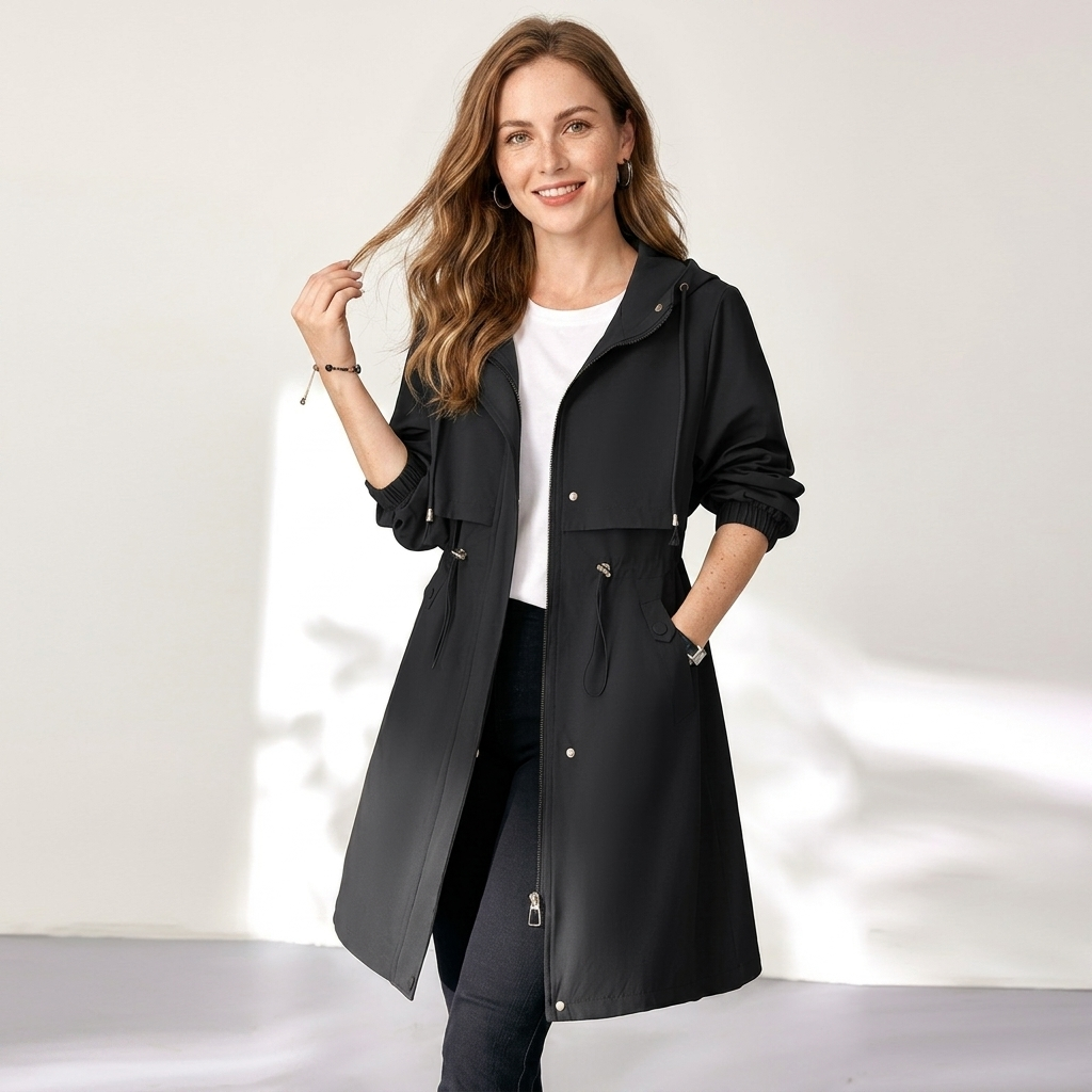 Jacqueline Pemford | Hooded Longline Trench Rain Jacket For Women