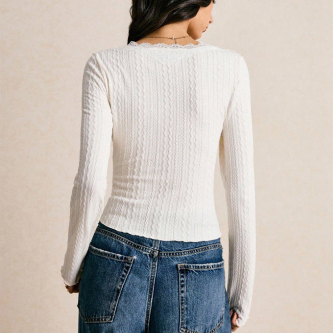 Serena Whitlow | Long Sleeve Lace Trim Crop Top For Women