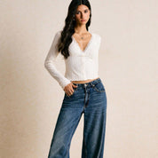 Serena Whitlow | Long Sleeve Lace Trim Crop Top For Women