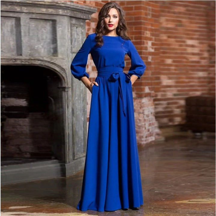 Guinevere Stafford | Elegant White Maxi Dress with Bow Tie Waist For Women