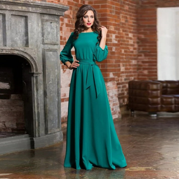 Guinevere Stafford | Elegant White Maxi Dress with Bow Tie Waist For Women