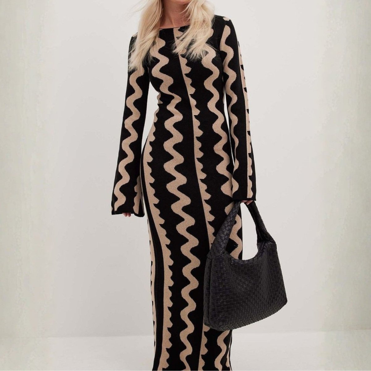 Diana Colmere | Long Sleeve Zigzag Knit Maxi Dress For Women