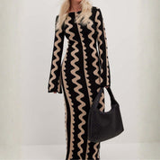 Diana Colmere | Long Sleeve Zigzag Knit Maxi Dress For Women