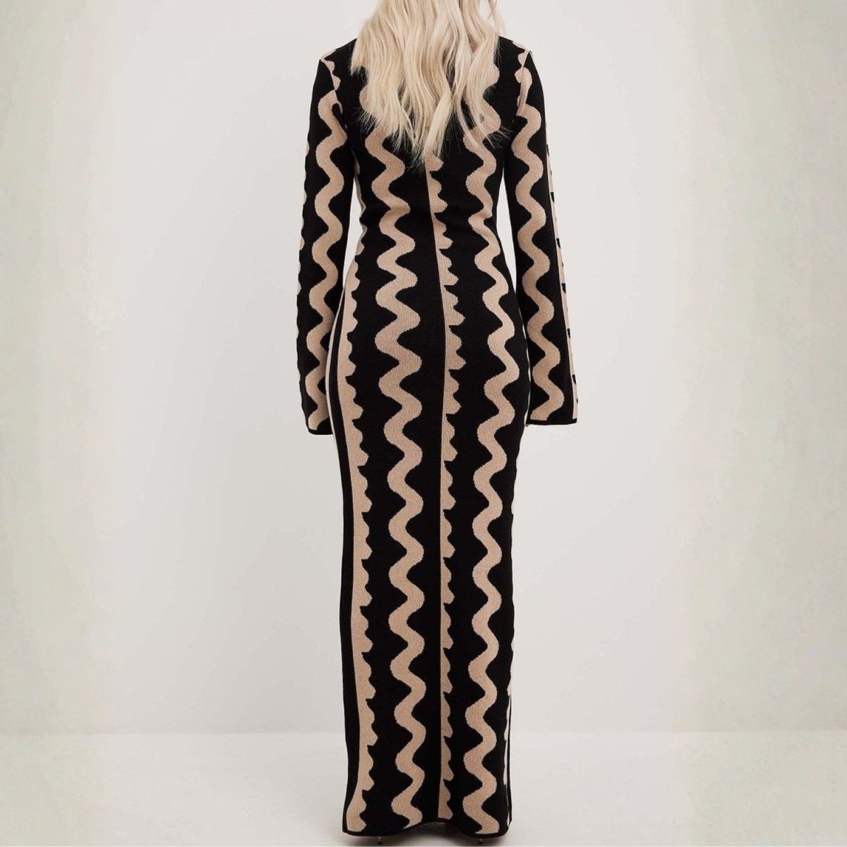 Diana Colmere | Long Sleeve Zigzag Knit Maxi Dress For Women