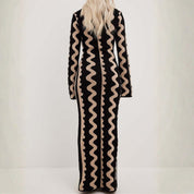Diana Colmere | Long Sleeve Zigzag Knit Maxi Dress For Women