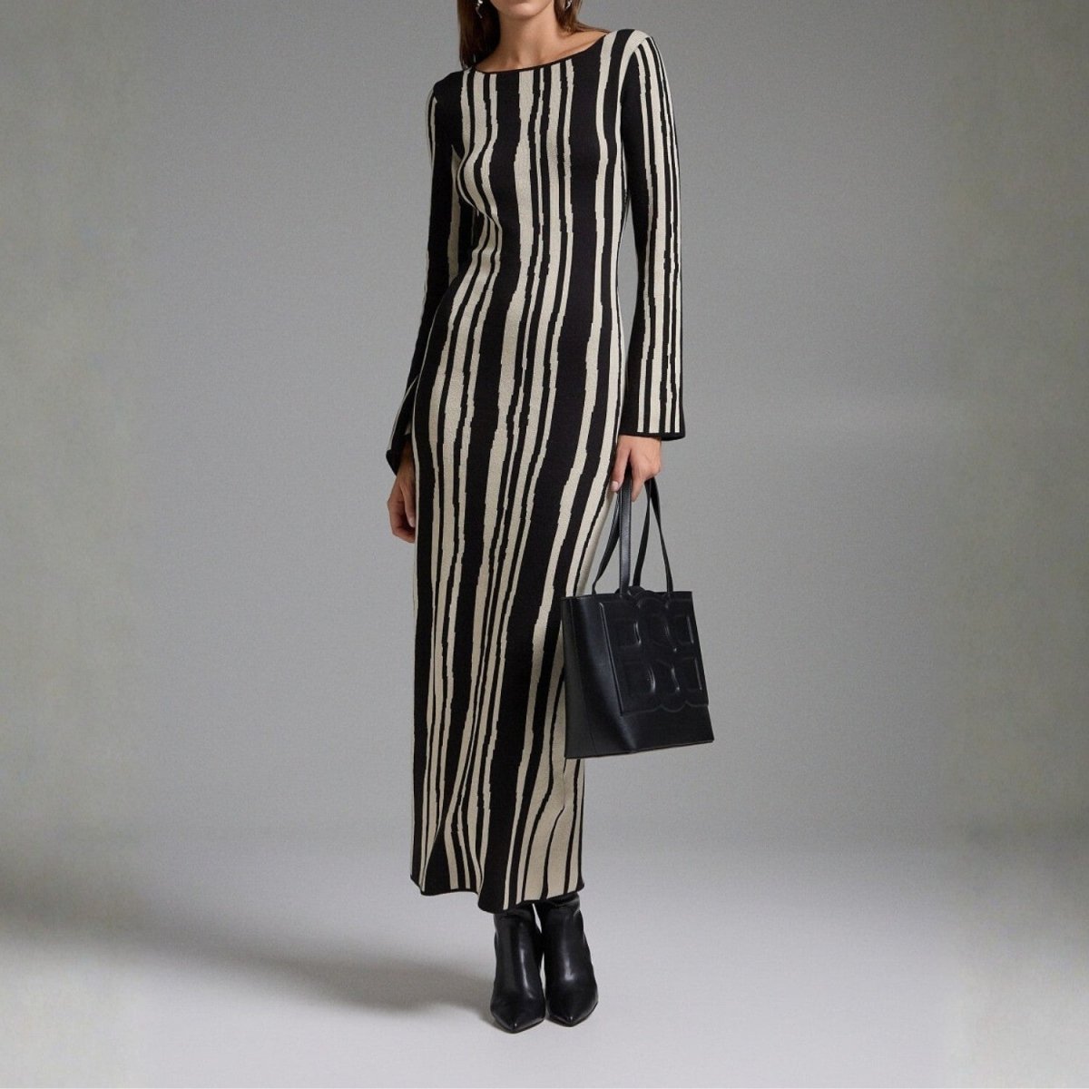Diana Colmere | Long Sleeve Zigzag Knit Maxi Dress For Women