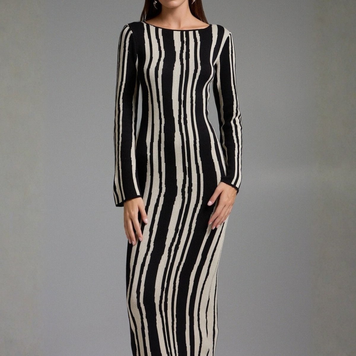 Diana Colmere | Long Sleeve Zigzag Knit Maxi Dress For Women