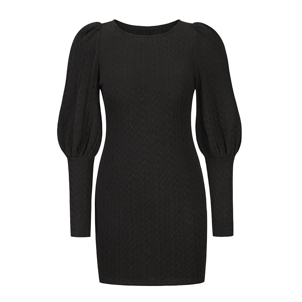 Mirabel Dunstow | Black Puff Sleeve Bodycon Mini Dress For Women