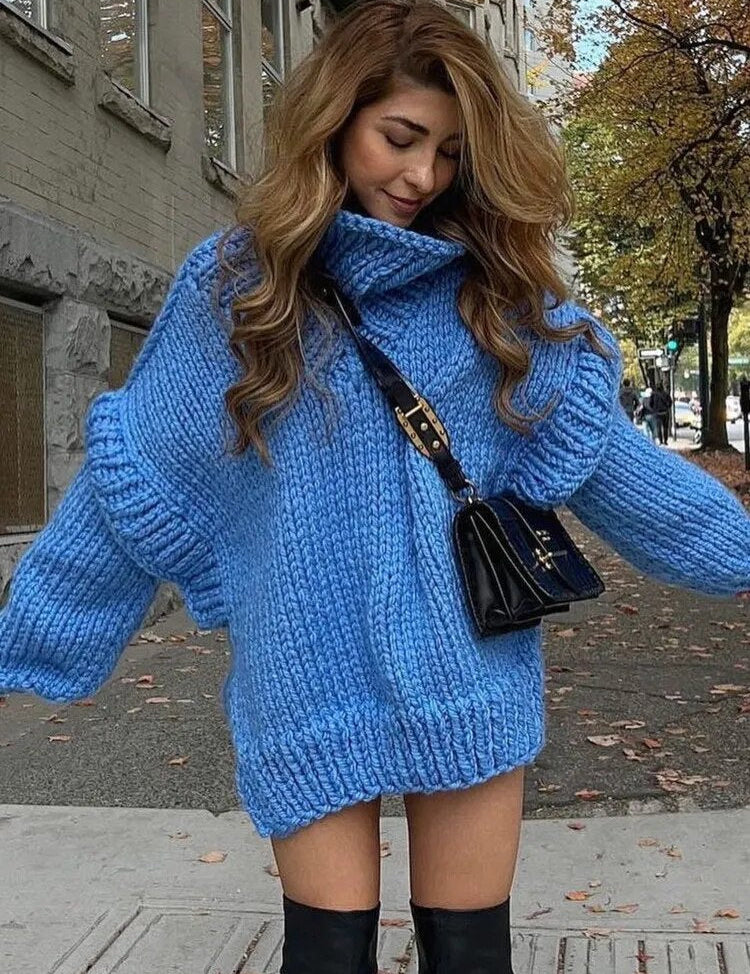 Verity Holsworth | Oversized Chunky Knit Turtleneck Mini Dress For Women