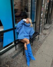 Verity Holsworth | Oversized Chunky Knit Turtleneck Mini Dress For Women