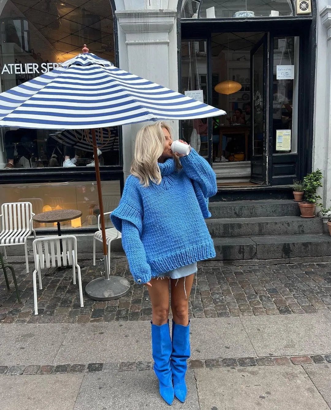 Verity Holsworth | Oversized Chunky Knit Turtleneck Mini Dress For Women