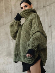 Verity Holsworth | Oversized Chunky Knit Turtleneck Mini Dress For Women