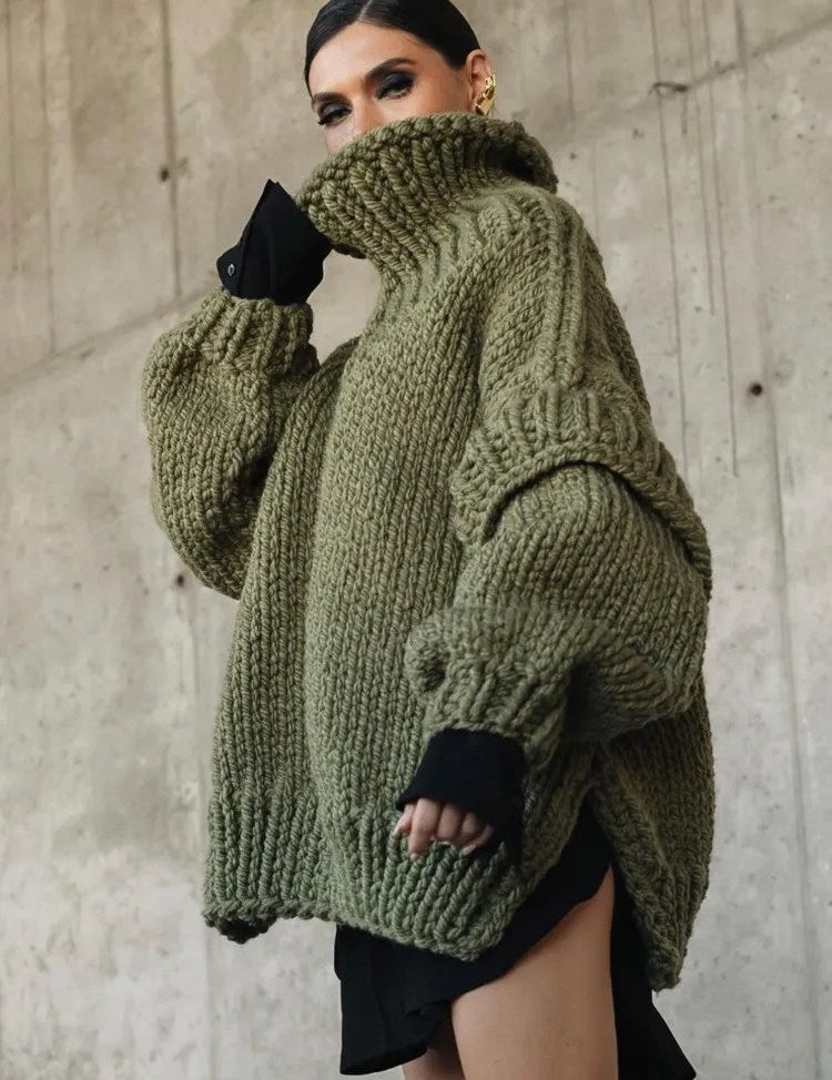 Verity Holsworth | Oversized Chunky Knit Turtleneck Mini Dress For Women