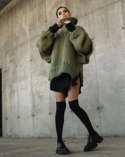 Verity Holsworth | Oversized Chunky Knit Turtleneck Mini Dress For Women