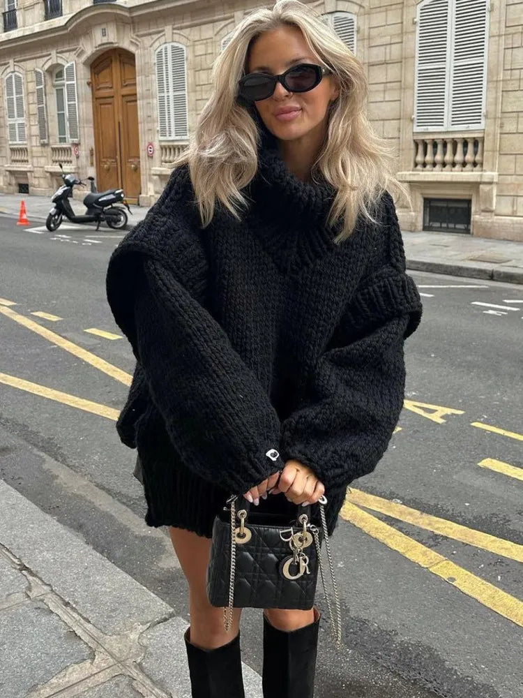 Verity Holsworth | Oversized Chunky Knit Turtleneck Mini Dress For Women