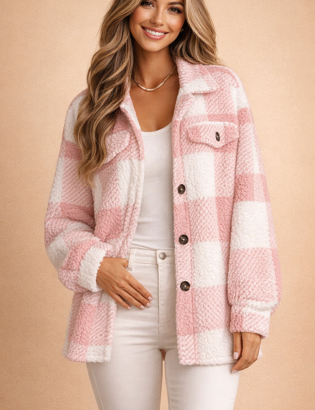 Nadine Holbrook | Checked Teddy Shacket For Women