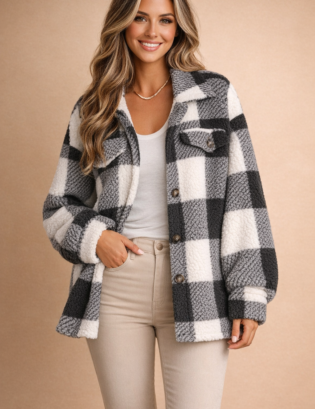 Nadine Holbrook | Checked Teddy Shacket For Women