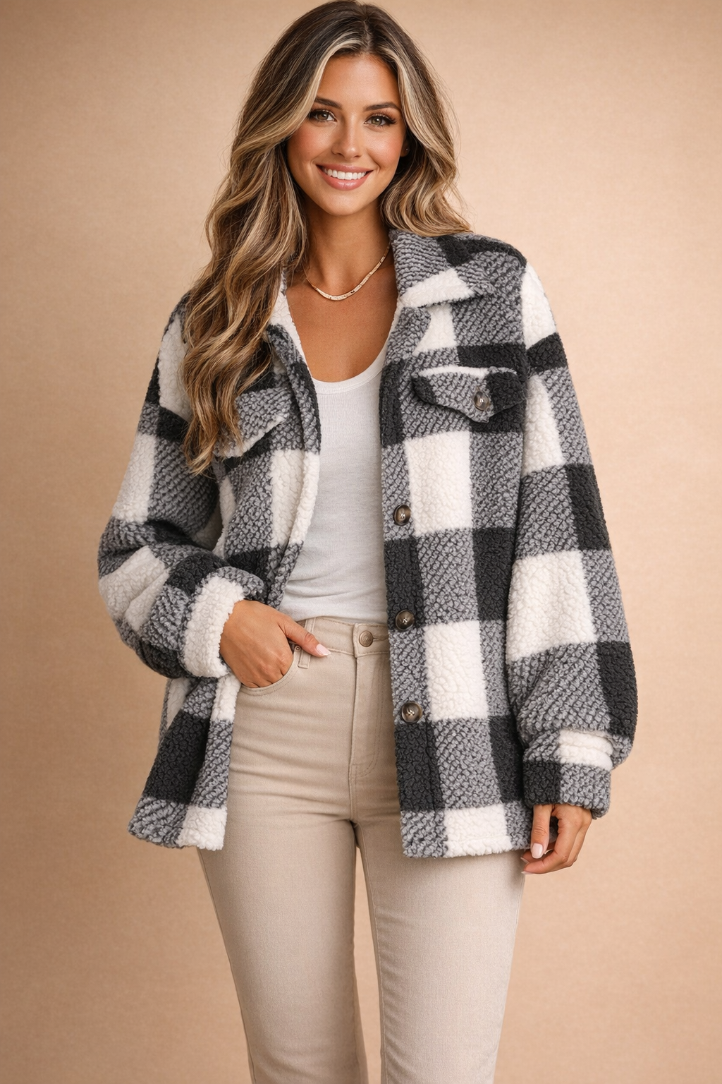 Nadine Holbrook | Checked Teddy Shacket For Women
