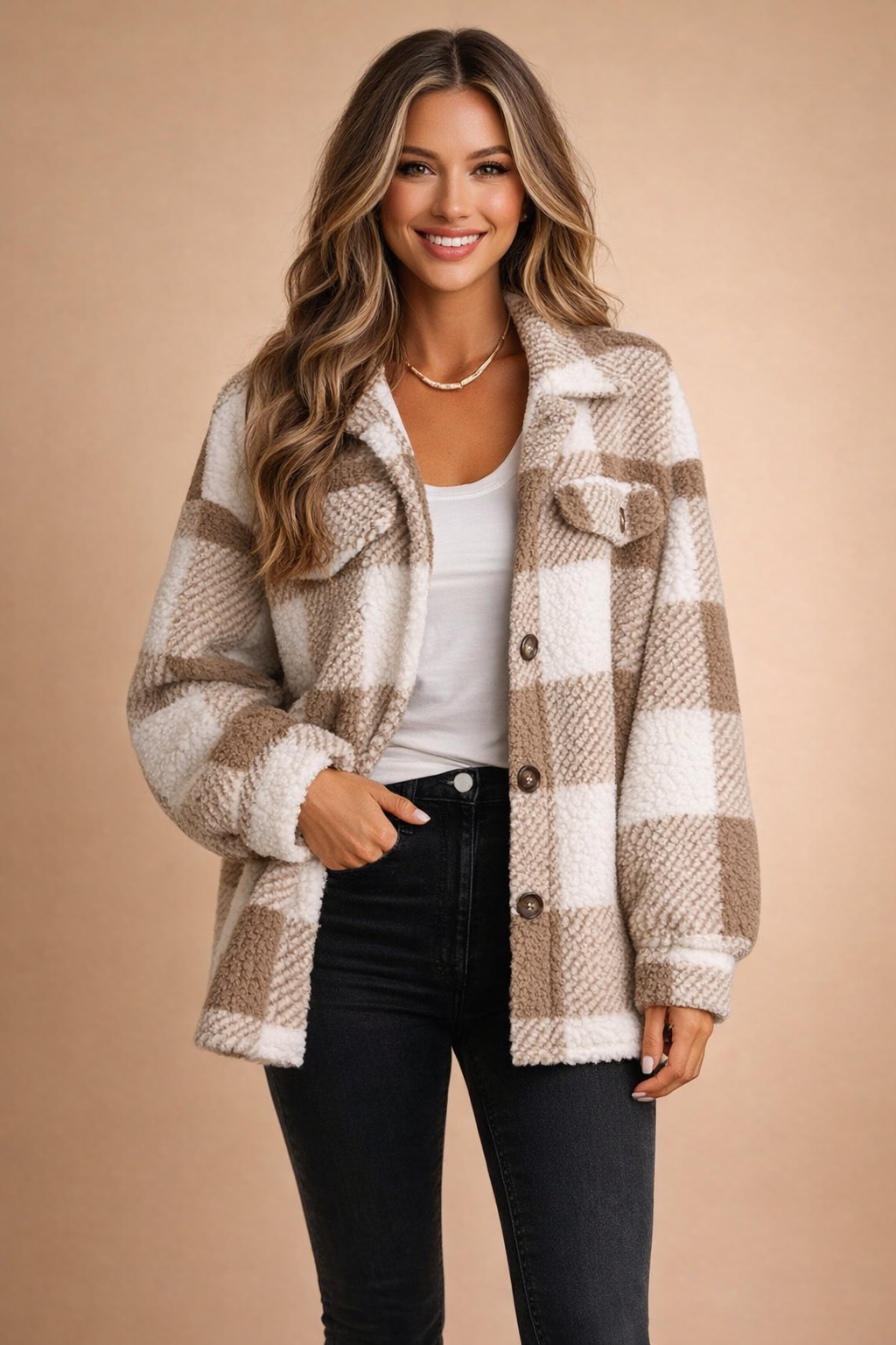 Nadine Holbrook | Checked Teddy Shacket For Women