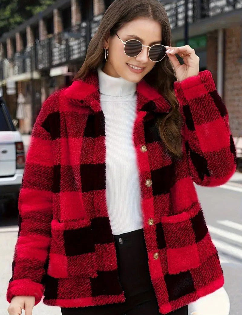 Harriet Dunmore | Plaid Fleece Button-Front Jacket For Women