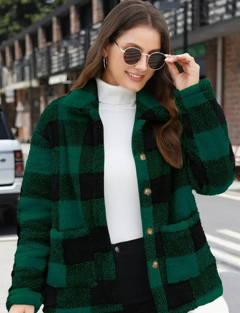 Harriet Dunmore | Plaid Fleece Button-Front Jacket For Women