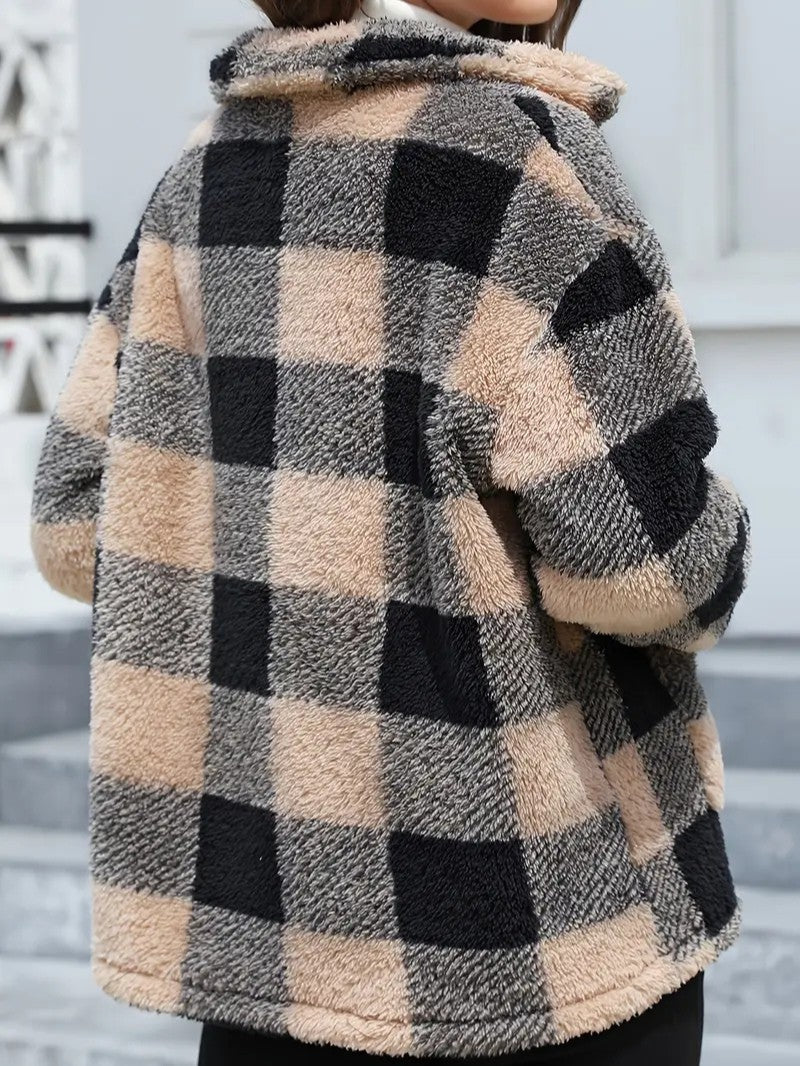 Harriet Dunmore | Plaid Fleece Button-Front Jacket For Women