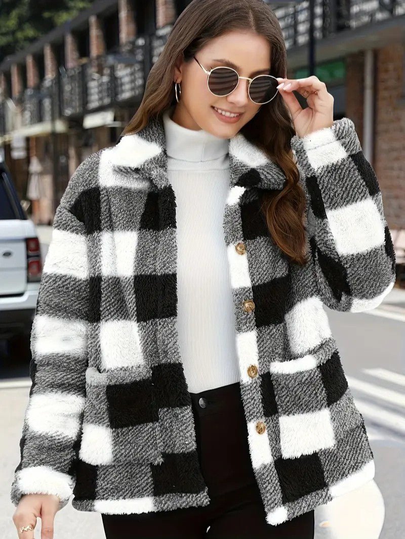 Harriet Dunmore | Plaid Fleece Button-Front Jacket For Women