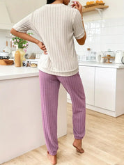 Audrey Pembridge | Heart Print Ribbed Pyjama Set For Women