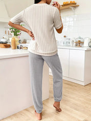 Audrey Pembridge | Heart Print Ribbed Pyjama Set For Women