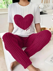 Audrey Pembridge | Heart Print Ribbed Pyjama Set For Women