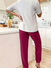 Audrey Pembridge | Heart Print Ribbed Pyjama Set For Women