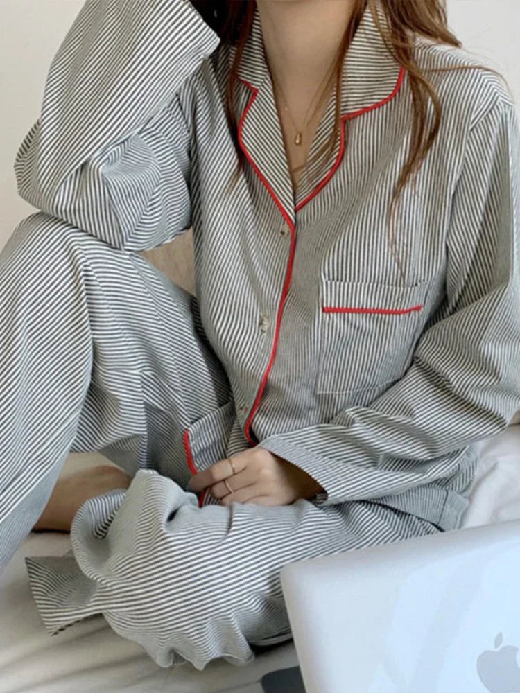 Rosanne Clifford | Striped Long Sleeve Pyjama Set For Women