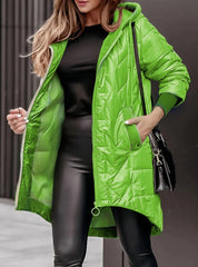 Lavinia Cresthollow | Glossy Quilted Hooded Long Puffer Jacket For Women