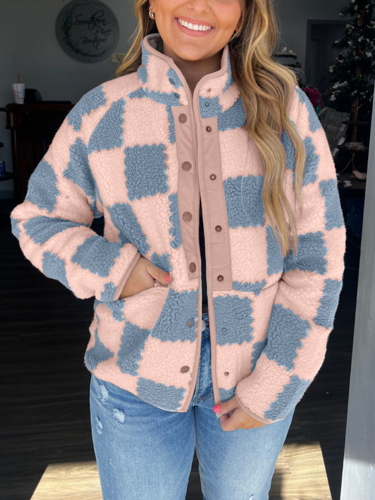 Corinne Ashwell | Checkered Fleece Snap Button Jacket For Women