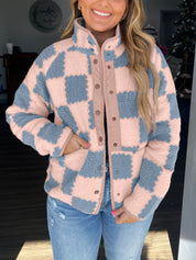 Corinne Ashwell | Checkered Fleece Snap Button Jacket For Women