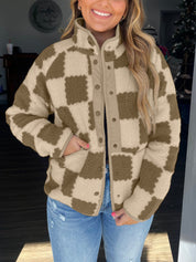 Corinne Ashwell | Checkered Fleece Snap Button Jacket For Women