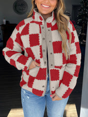 Corinne Ashwell | Checkered Fleece Snap Button Jacket For Women