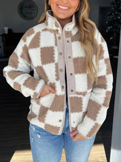Corinne Ashwell | Checkered Fleece Snap Button Jacket For Women