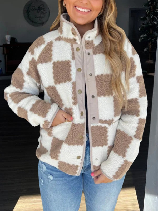 Corinne Ashwell | Checkered Fleece Snap Button Jacket For Women