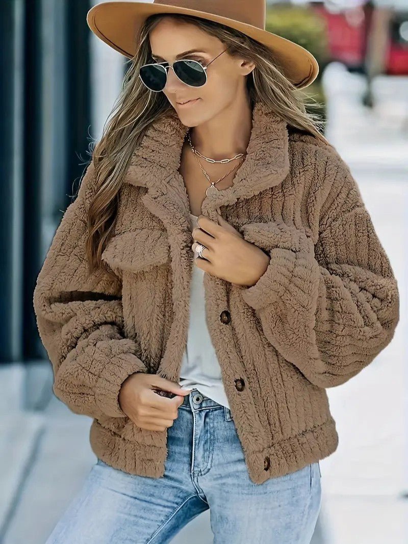 Rosette Dunleavy | Fluffy Teddy Button-Up Jacket For Women