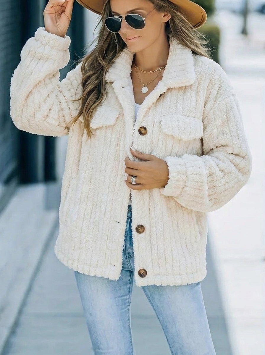 Rosette Dunleavy | Fluffy Teddy Button-Up Jacket For Women