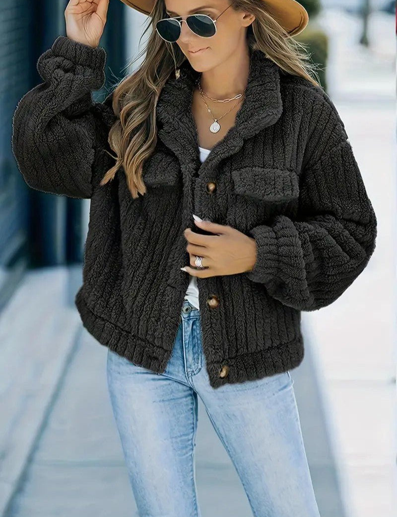 Rosette Dunleavy | Fluffy Teddy Button-Up Jacket For Women