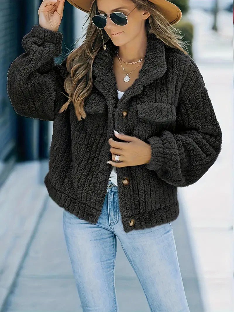 Rosette Dunleavy | Fluffy Teddy Button-Up Jacket For Women