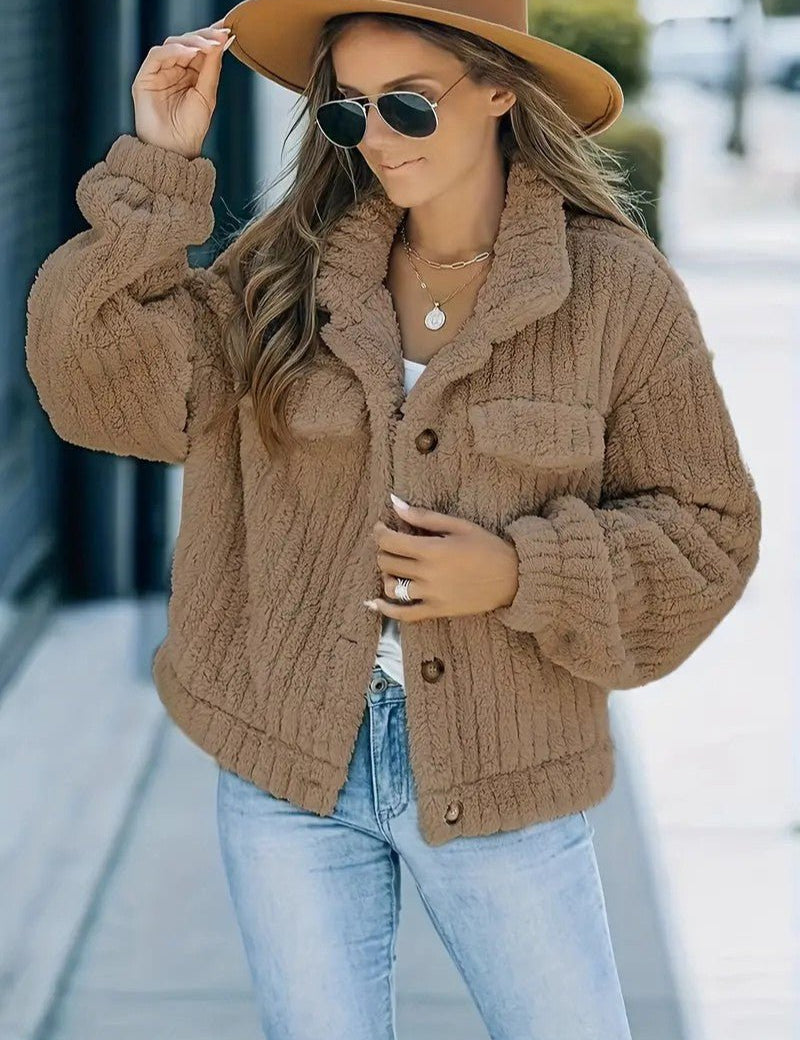 Rosette Dunleavy | Fluffy Teddy Button-Up Jacket For Women