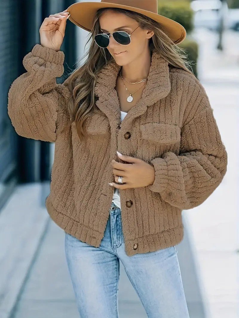 Rosette Dunleavy | Fluffy Teddy Button-Up Jacket For Women
