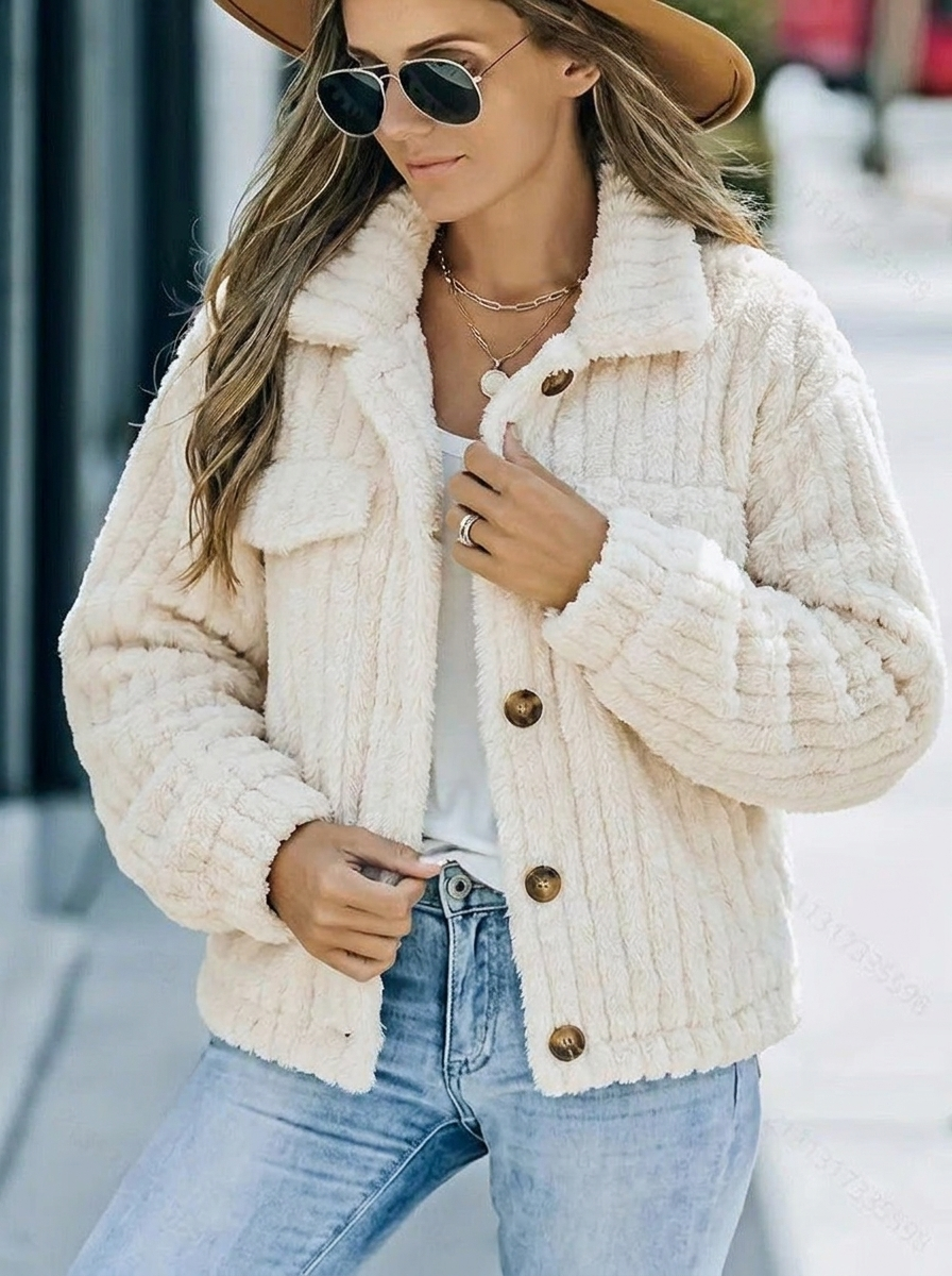 Rosette Dunleavy | Fluffy Teddy Button-Up Jacket For Women